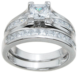 2.51ct Princess Cut Wedding Ring Set Engagement Diamond Simulated 925 Sterling Silver