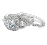3.37c Halo Twist Round Cut Wedding Ring Set Engagement Diamond Simulated CZ 925 Sterling Silver