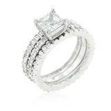 2.88ct Princess Cut Wedding Ring Set Engagement Diamond Simulated 925 Sterling Silver Platinum ep CZ