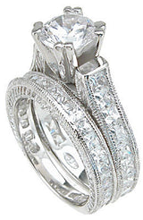 2.88C Round Cut Wedding Ring Set Engagement Diamond Simulated CZ 925 Sterling Silver