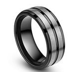 Men's Silver Black Ring 8mm Titanium BLACK Wedding Band Engagement Ring Womens