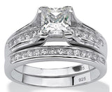 2.55ct Princess Cut Wedding Ring Set Engagement Diamond Simulated 925 Sterling Silver