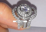 5c Halo Cut Wedding Ring Set Engagement Band Diamond Simulated 925 Sterling Silver Platinum ep CZ