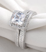 3.55ct Princess Cut Wedding Ring Set Engagement Diamond Simulated 925 Sterling Silver Platinum ep CZ
