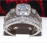 3.4ct Princess Cut Wedding Ring Set Engagement Diamond Simulated 925 Sterling Silver Platinum ep CZ