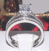 3.6ct Princess Cut Wedding Ring Set Engagement Diamond Simulated 925 Sterling Silver Platinum ep CZ