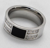 Men's 8mm Stainless Steel SILVER Black Inlay Wedding Band Engagement Ring CZ