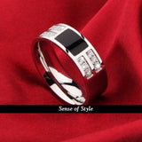 Men's 8mm Stainless Steel SILVER Black Inlay Wedding Band Engagement Ring CZ