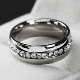 6mm Stainless Steel SILVER Wedding Band Engagement Ring Diamond Simulated Stones CZ Men's