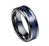 Celtic Men's Black Blue Ring Dragon Inlay 8mm Titanium BLACK Mens Wedding Band Engagement Ring Black