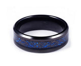 Celtic Men's Black Blue Ring Dragon Inlay 8mm Titanium BLACK Mens Wedding Band Engagement Ring Black